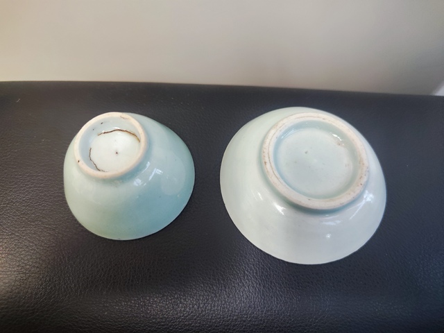 古玩陶瓷豆青釉杯盤真品鑒賞圖