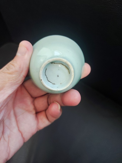 古玩陶瓷豆青釉杯盤真品鑒賞圖