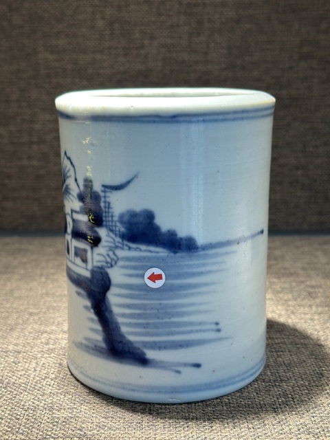 古玩陶瓷山水紋青花筆筒真品鑒賞圖
