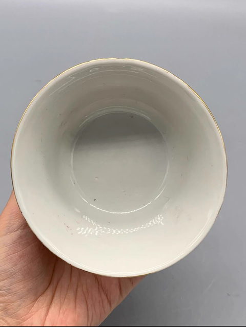 古玩陶瓷胭脂紅山水紋三才蓋碗真品鑒賞圖