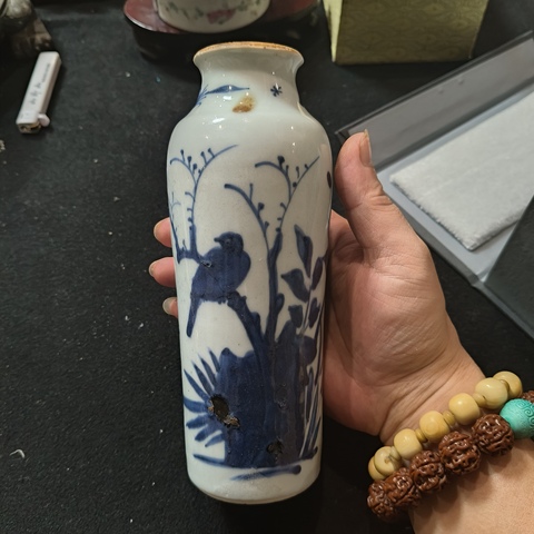 古玩陶瓷青花花鳥紋筒瓶真品鑒賞圖