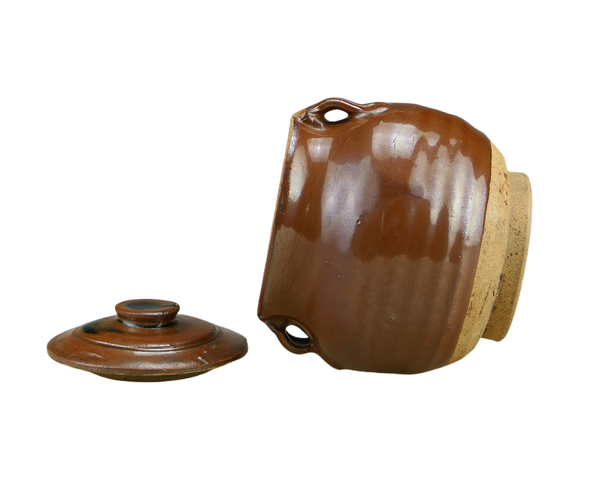 古玩陶瓷精品:明代耀州窯紫金釉四耳蓋罐(高品質)拍賣,當前價格350元
