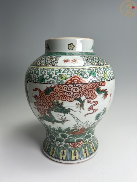 古玩陶瓷清光緒五彩云龍趕珠花卉紋罐真品鑒賞圖