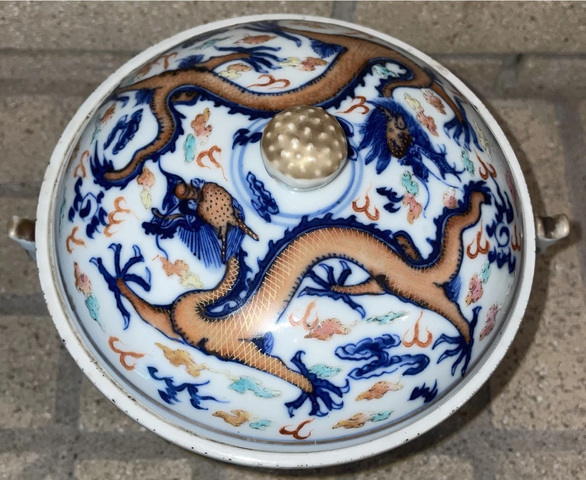 古玩陶瓷清光緒 青花加彩雙耳暖鍋真品鑒賞圖