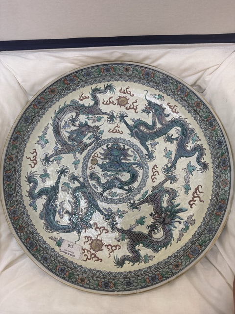 古玩陶瓷粉彩五龍圖大盤真品鑒賞圖