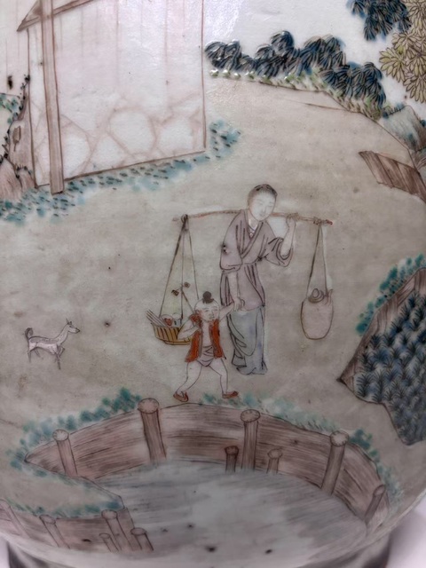 古玩陶瓷淺絳山水人物故事花盆真品鑒賞圖