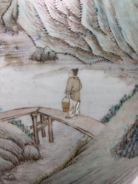 古玩陶瓷淺絳山水人物故事花盆真品鑒賞圖