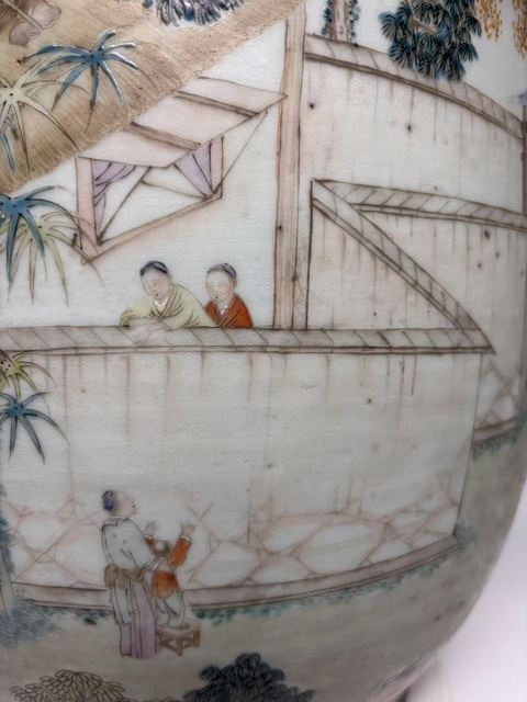 古玩陶瓷淺絳山水人物故事花盆真品鑒賞圖