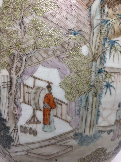 古玩陶瓷淺絳山水人物故事花盆真品鑒賞圖