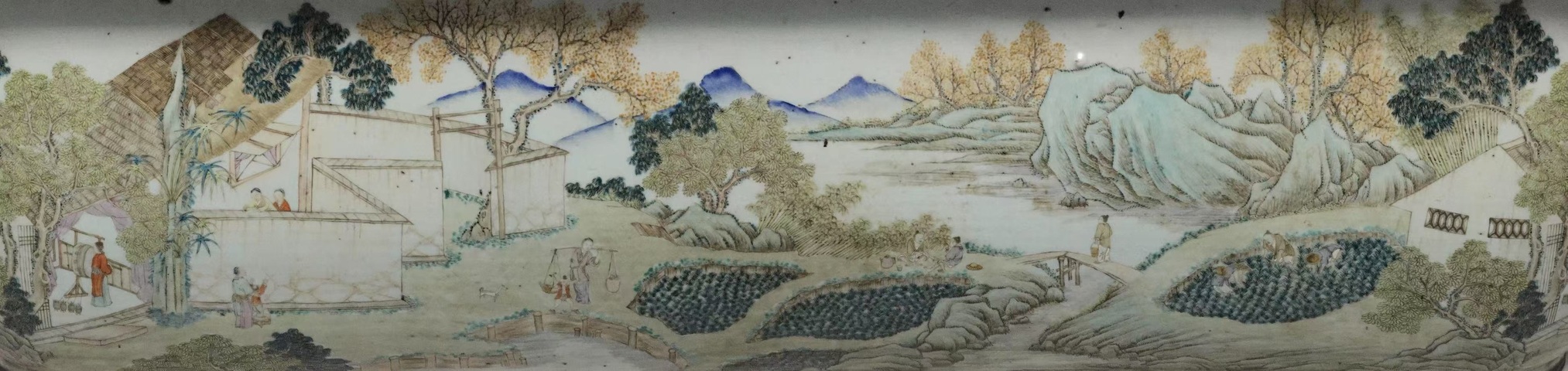 古玩陶瓷淺絳山水人物故事花盆真品鑒賞圖