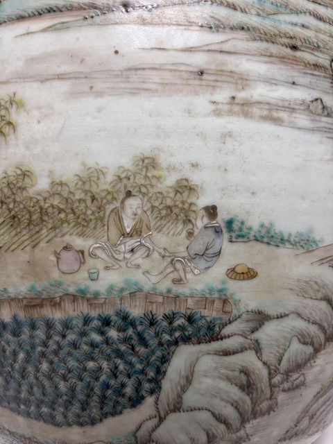 古玩陶瓷淺絳山水人物故事花盆真品鑒賞圖