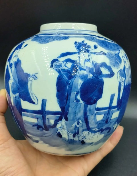 古玩陶瓷(保真卡)清晚·青花福祿壽三星人物紋罐拍賣,當前價格5888元