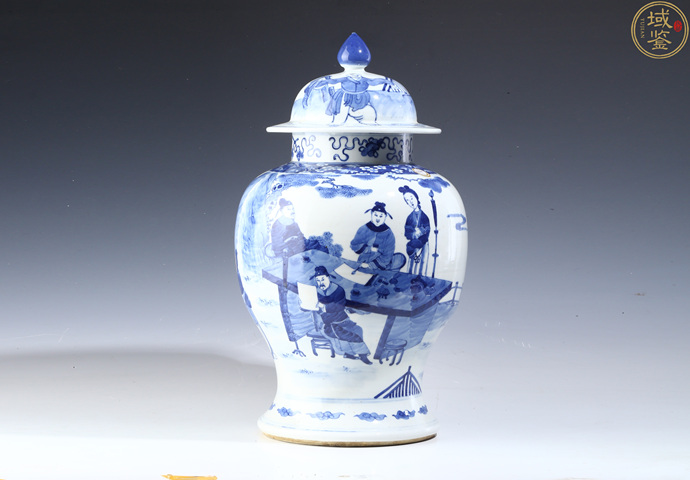 古玩陶瓷青花十八學士圖將軍罐真品鑒賞圖