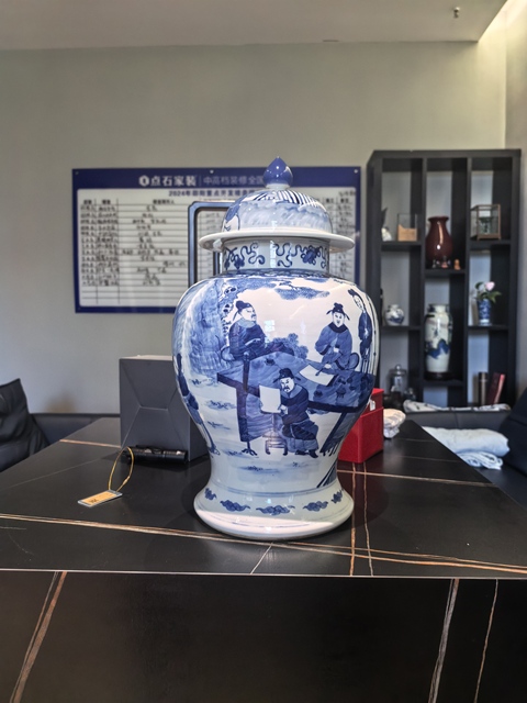 古玩陶瓷青花十八學士圖將軍罐真品鑒賞圖