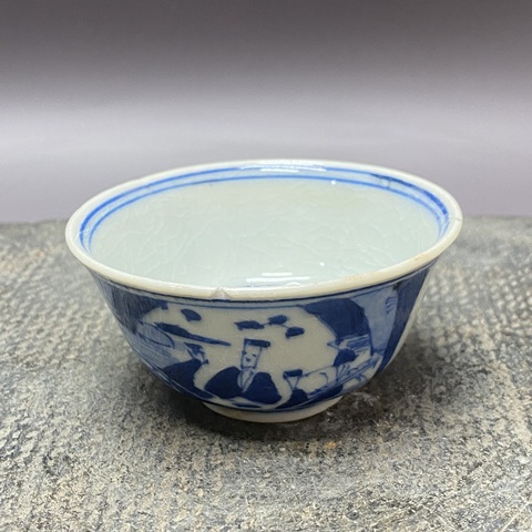 古玩陶瓷人物青花杯真品鑒賞圖