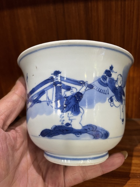 古玩陶瓷青花嬰戲圖仰鐘杯拍賣，當前價格26000元
