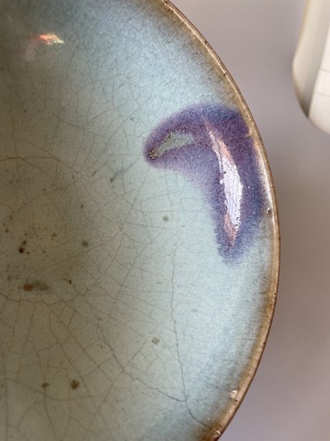 古玩陶瓷金元鈞窯天藍(lán)釉紫斑大碗拍賣(mài)，當(dāng)前價(jià)格5800元