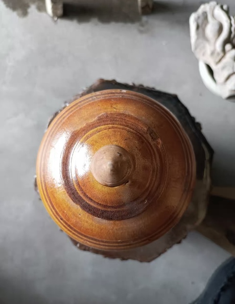古玩陶瓷鞏縣窯黃釉萬年罐真品鑒賞圖