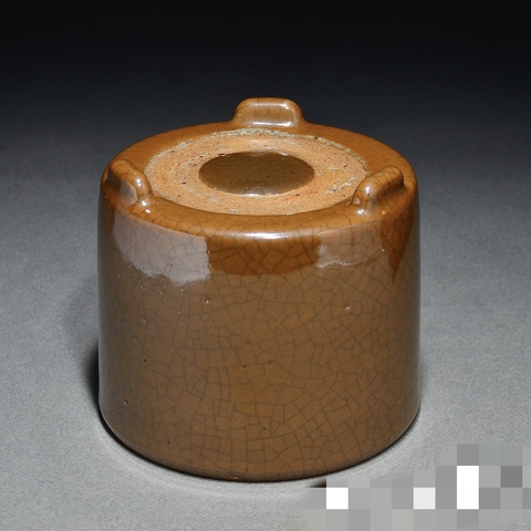 古玩陶瓷哥釉三足筒式香爐真品鑒賞圖