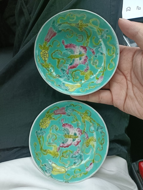 古玩陶瓷松石綠粉彩瓜瓞綿綿圖盤真品鑒賞圖