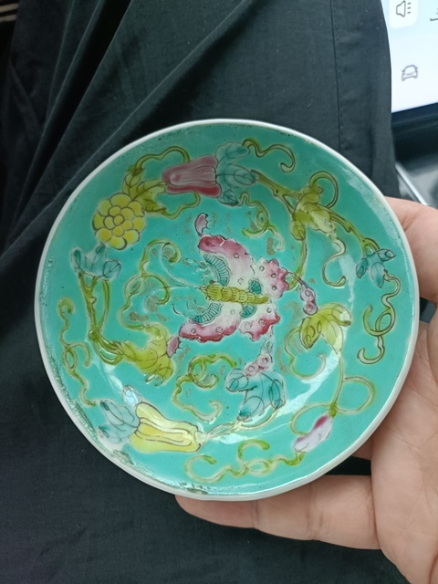 古玩陶瓷松石綠粉彩瓜瓞綿綿圖盤真品鑒賞圖