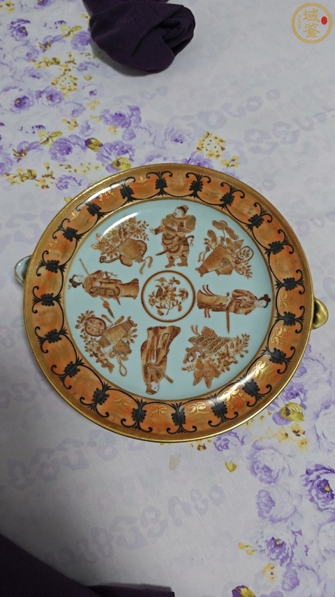 古玩陶瓷清中期廣彩人物溫盤真品鑒賞圖