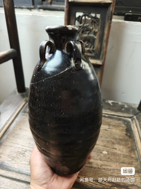 古玩陶瓷黑釉四系梅瓶真品鑒賞圖