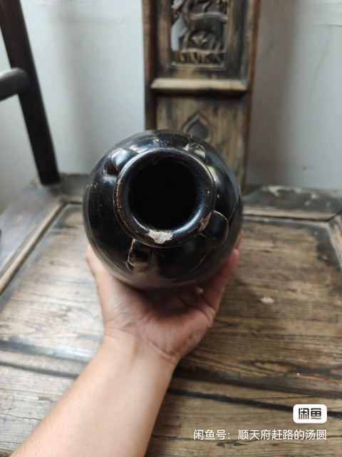 古玩陶瓷黑釉四系梅瓶真品鑒賞圖