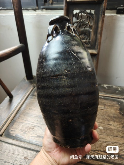 古玩陶瓷黑釉四系梅瓶真品鑒賞圖
