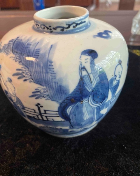 古玩陶瓷青花人物故事罐真品鑒賞圖