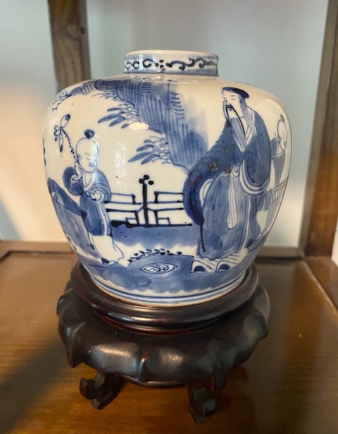 古玩陶瓷青花人物故事罐真品鑒賞圖