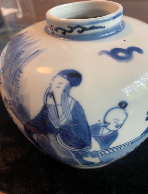 古玩陶瓷青花人物故事罐真品鑒賞圖