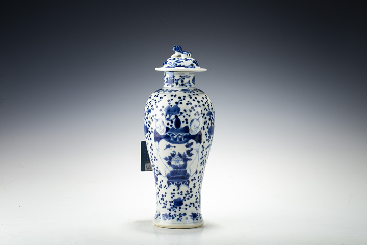 古玩陶瓷晚清·青花四海升平紋雞腿蓋瓶真品鑒賞圖