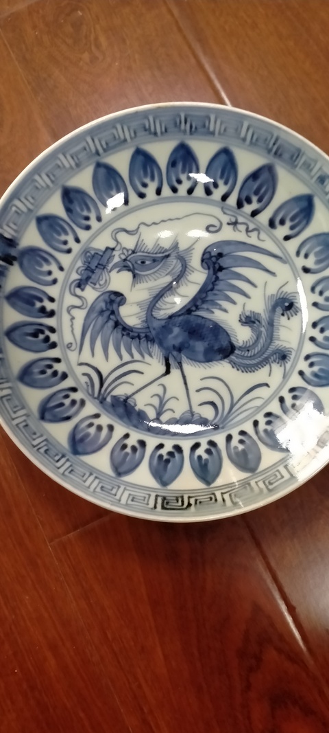 古玩陶瓷鳳紋青花盤真品鑒賞圖