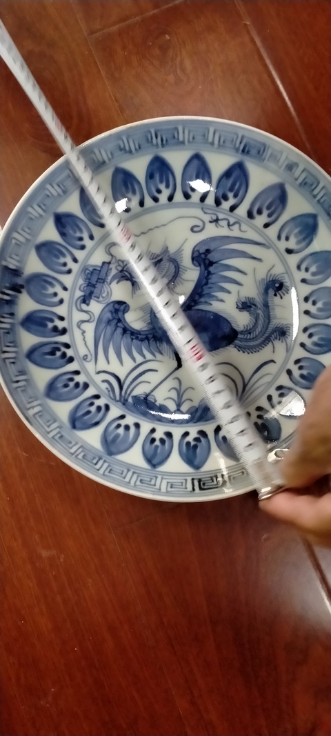 古玩陶瓷鳳紋青花盤真品鑒賞圖
