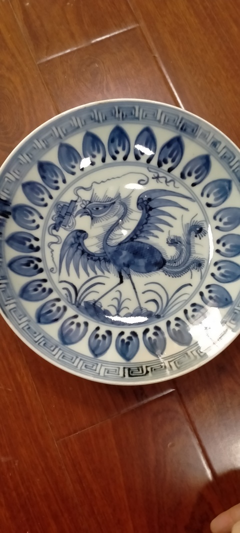 古玩陶瓷鳳紋青花盤真品鑒賞圖