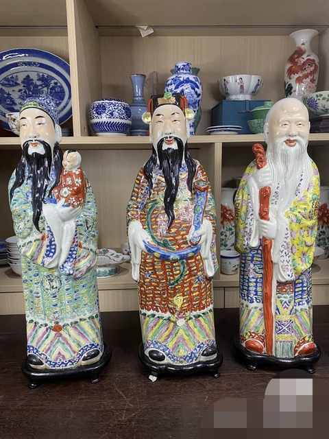 古玩陶瓷粉彩福祿壽瓷塑一組真品鑒賞圖