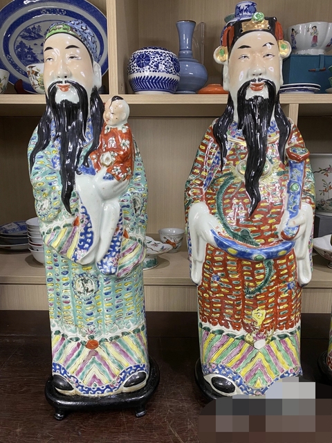古玩陶瓷粉彩福祿壽瓷塑一組真品鑒賞圖
