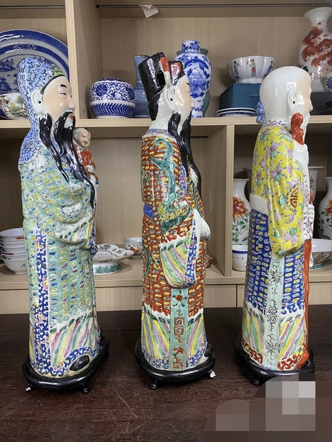 古玩陶瓷粉彩福祿壽瓷塑一組真品鑒賞圖