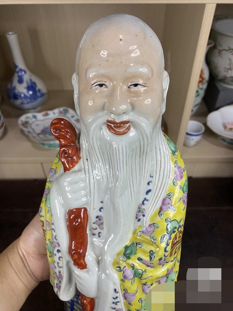 古玩陶瓷粉彩福祿壽瓷塑一組真品鑒賞圖