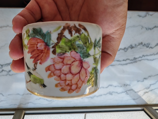 古玩陶瓷淺絳花鳥溫酒蓋罐真品鑒賞圖