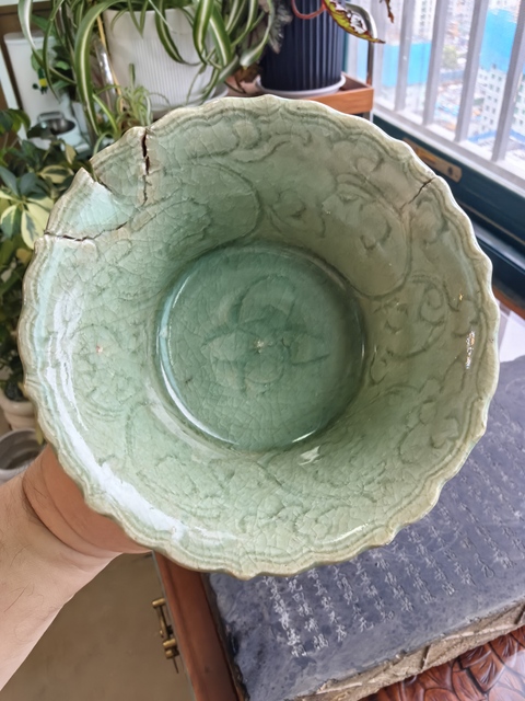 古玩陶瓷龍泉青瓷刻花高足杯真品鑒賞圖