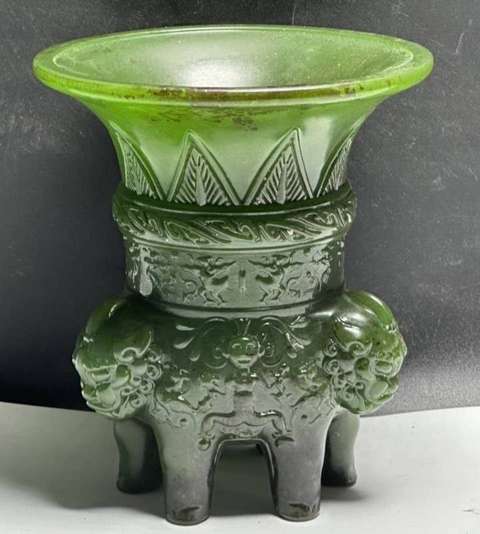 古玩玉器碧玉香爐真品鑒賞圖