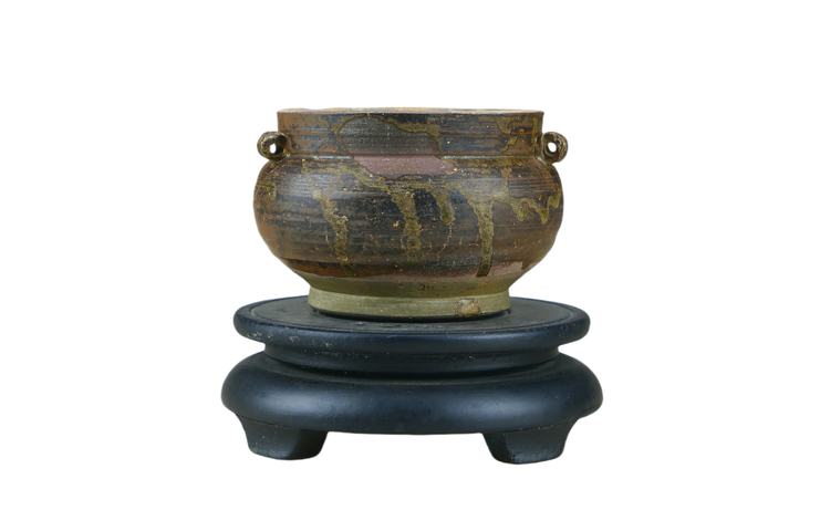 古玩陶瓷吉州窯灑花釉四系茶入真品鑒賞圖