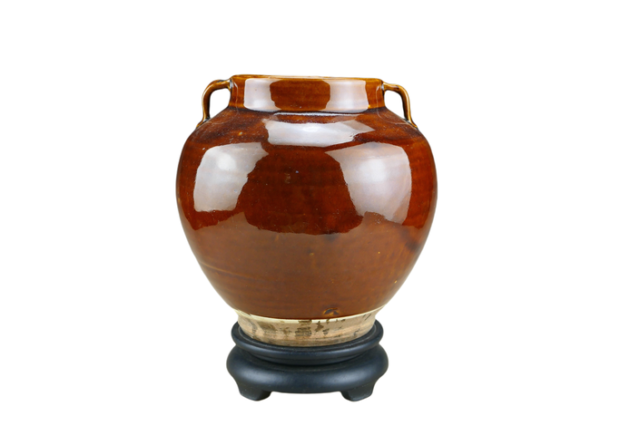 古玩陶瓷耀州窯紅釉雙系罐真品鑒賞圖