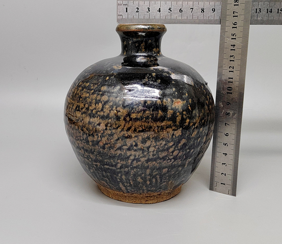 古玩陶瓷磁州窯鷓鴣斑紋嘟嚕瓶真品鑒賞圖