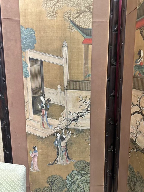 古玩字畫丁云鵬工筆重彩仕女屏風真品鑒賞圖