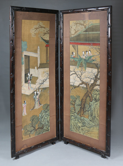 古玩字畫丁云鵬工筆重彩仕女屏風真品鑒賞圖