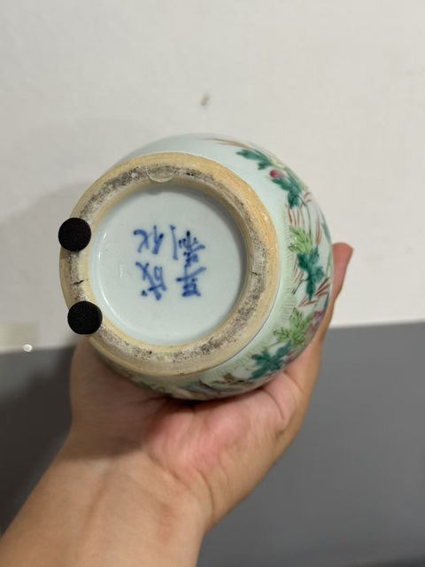 古玩陶瓷粉彩錦雞花卉紋花觚真品鑒賞圖