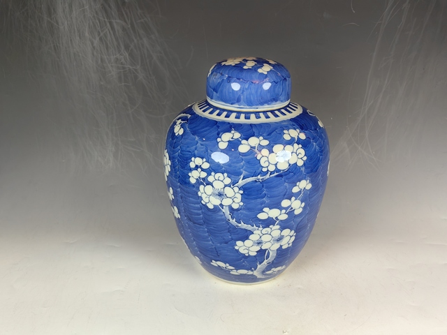 古玩陶瓷清晚正倒枝冰梅紋青花蓋罐真品鑒賞圖